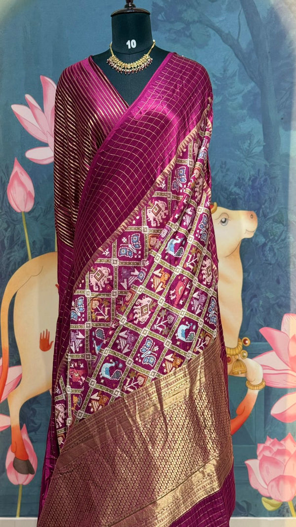 PATOLA Munga silk saree magenta