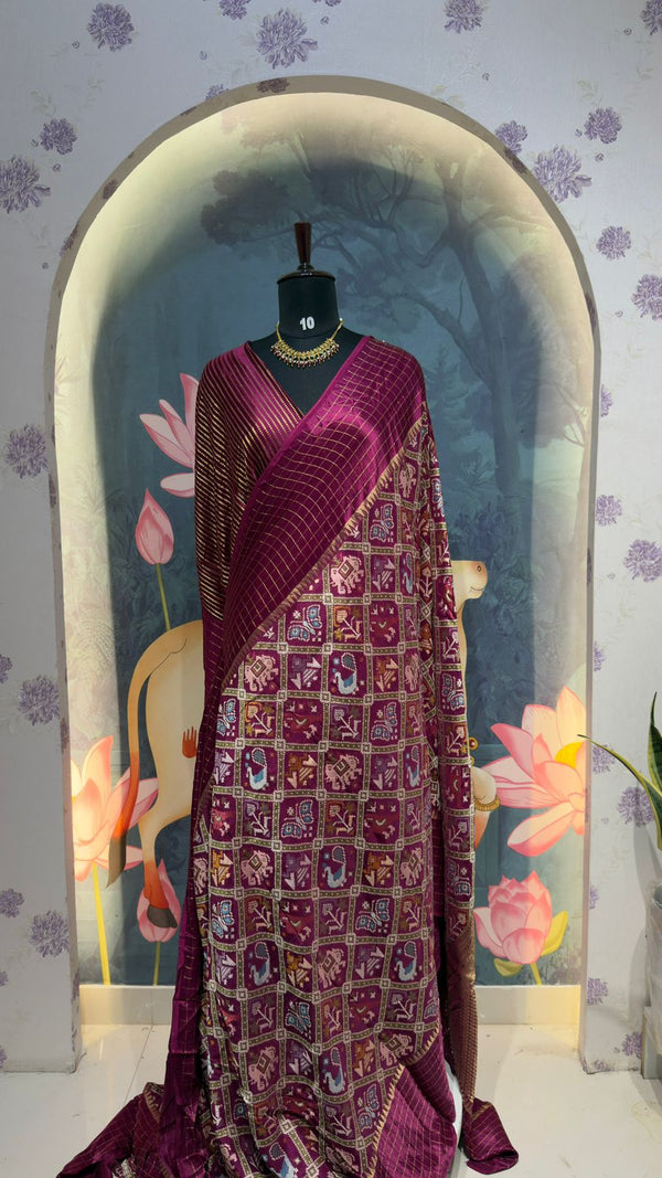 PATOLA Munga silk saree magenta