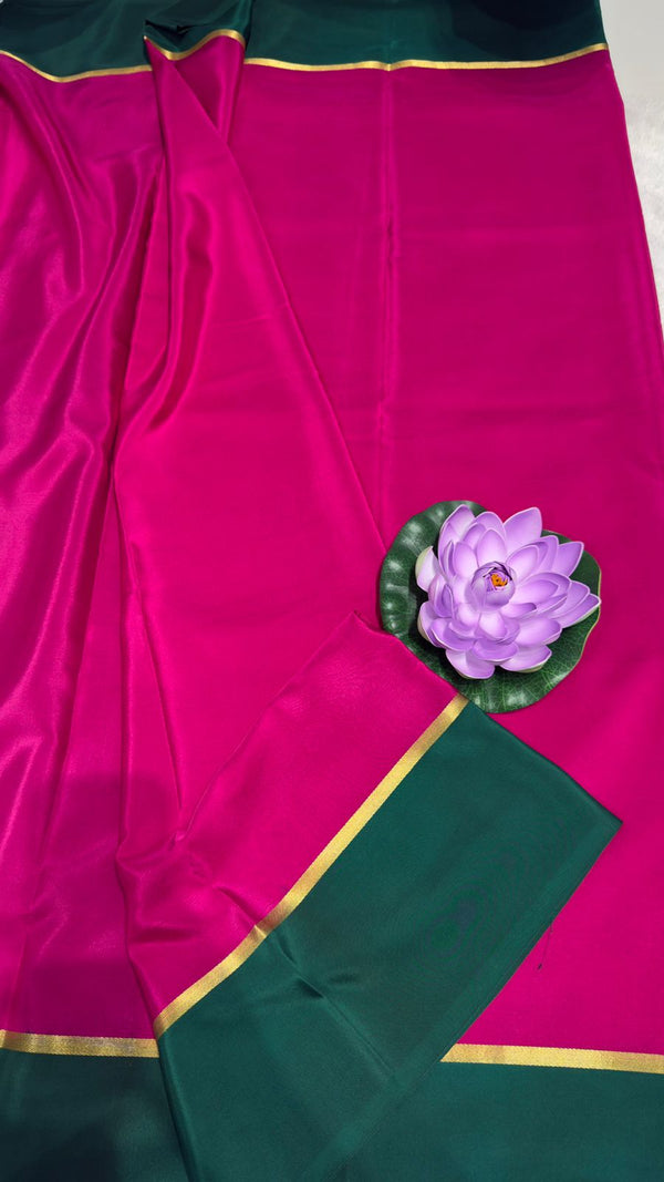 Mysore silk saree 120GSM Rani pink and green bentex border