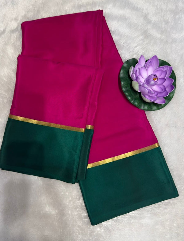 Mysore silk saree 120GSM Rani pink and green bentex border