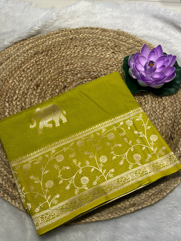 Tussur saree with elephant motive