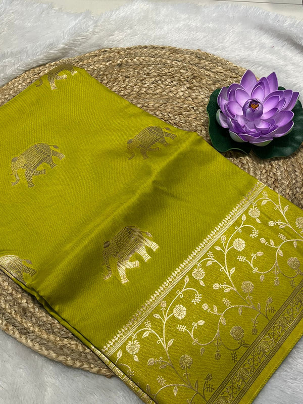 Tussur saree with elephant motive