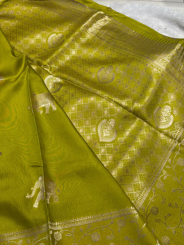 Tussur saree with elephant motive