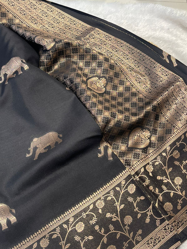 Tussur saree with elephant motive