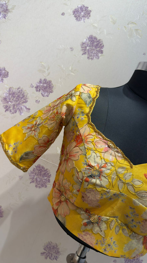 Designer Tissue organza Yallow blouse