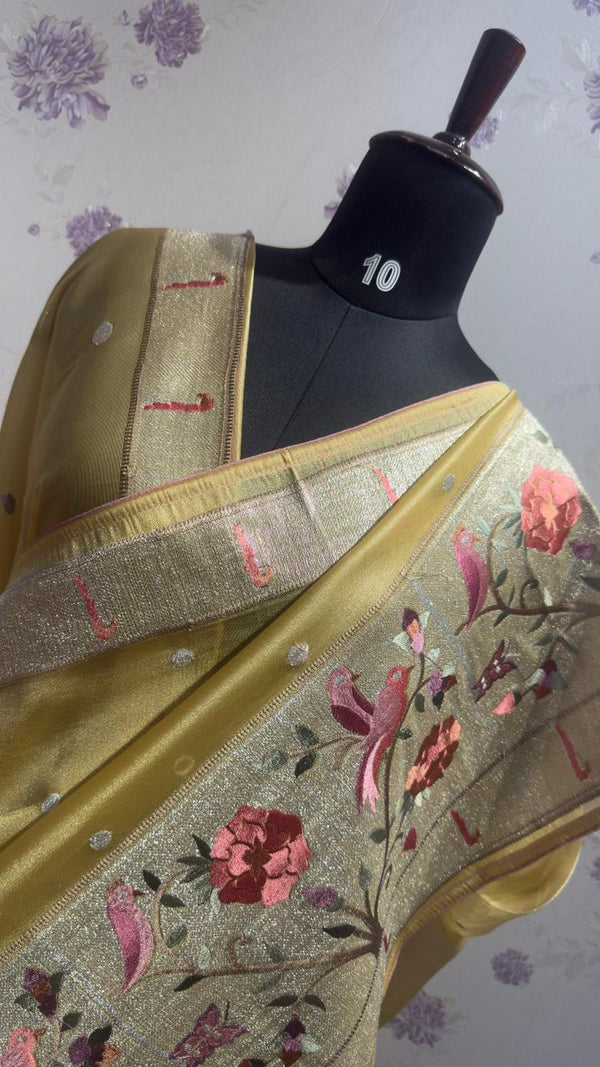 Tissue Paithani saree yellow