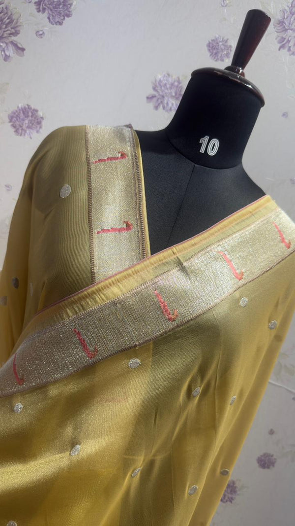 Tissue Paithani saree yellow