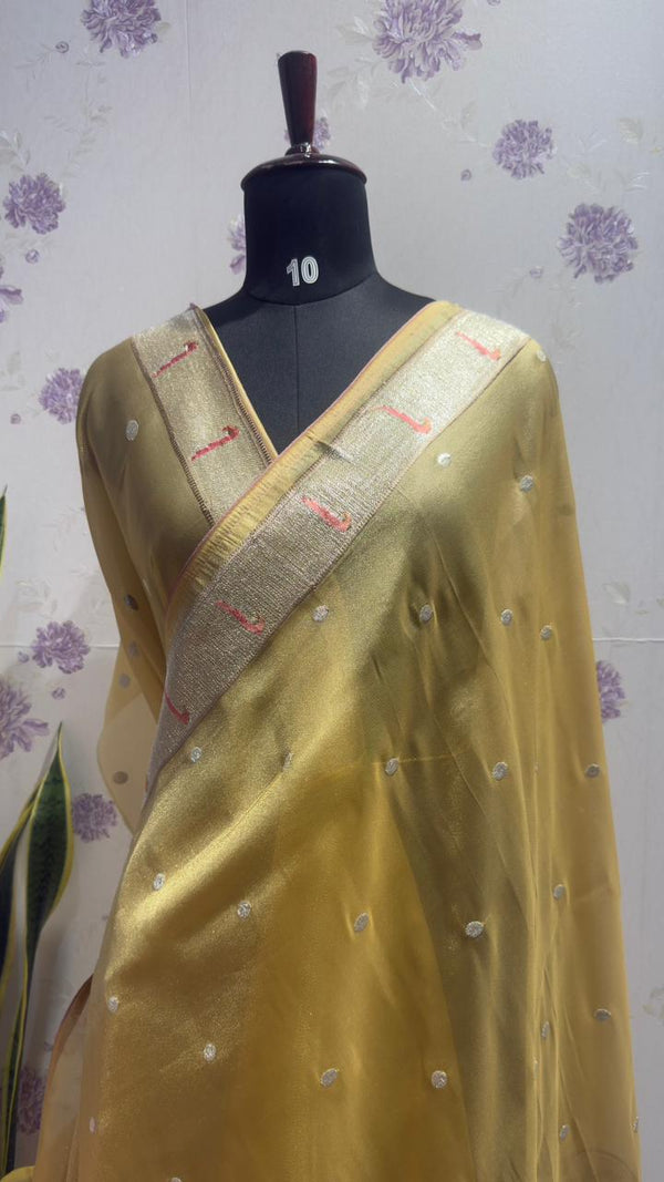Tissue Paithani saree yellow