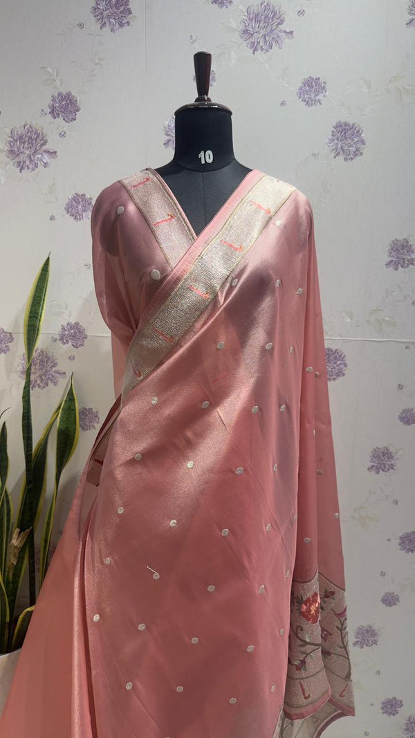 Tissue Paithani saree peach