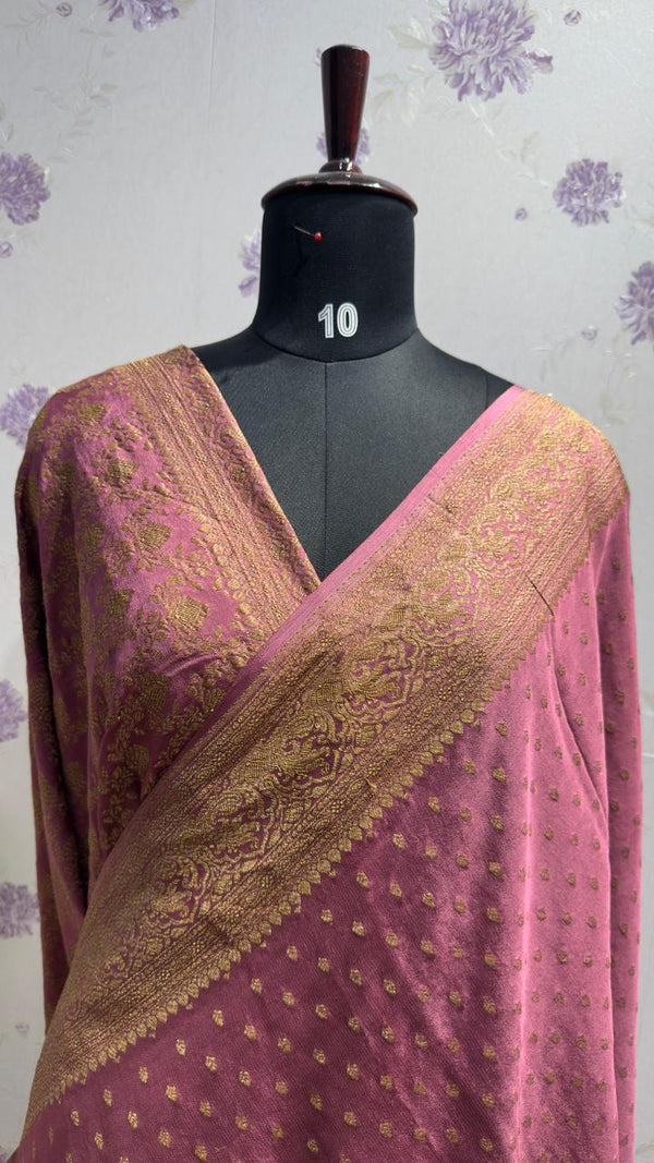 Pure Crape Banaras Saree Onion Pink