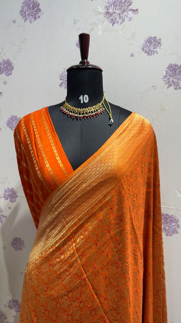 Munga brocade banaras saree Orange