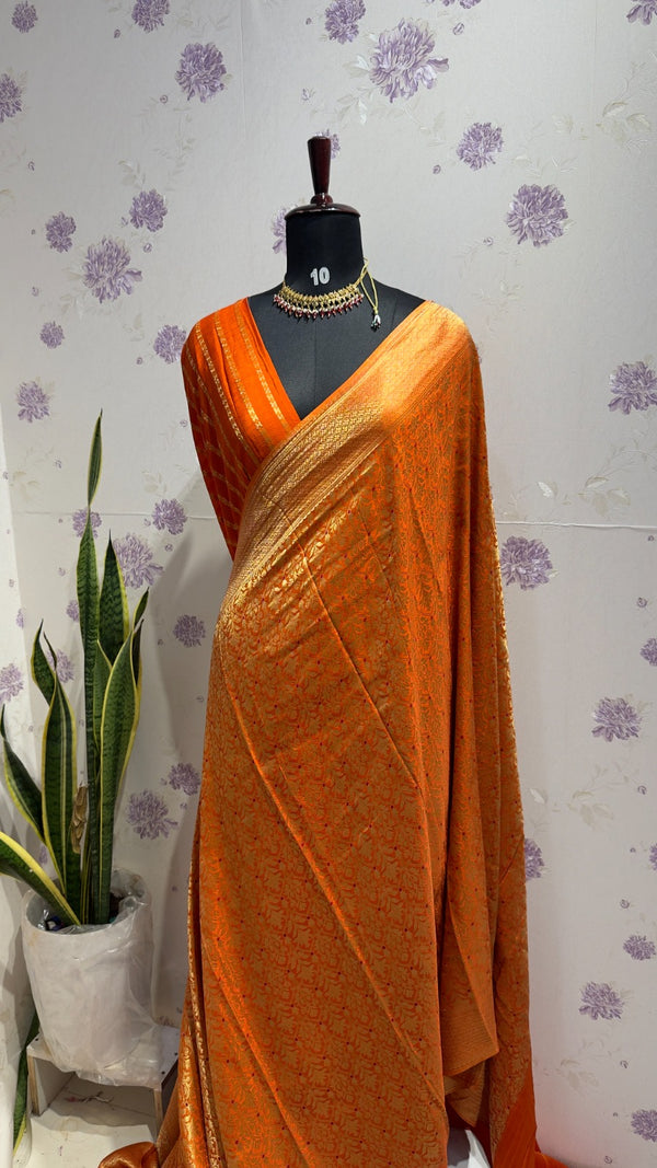 Munga brocade banaras saree Orange