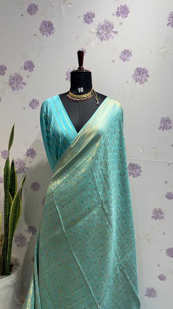 Munga brocade banaras saree Sea blue