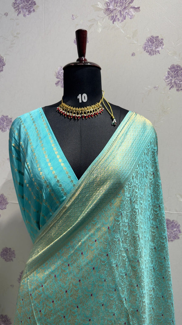 Munga brocade banaras saree Sea blue