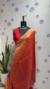 Munga brocade banaras saree Brick Red