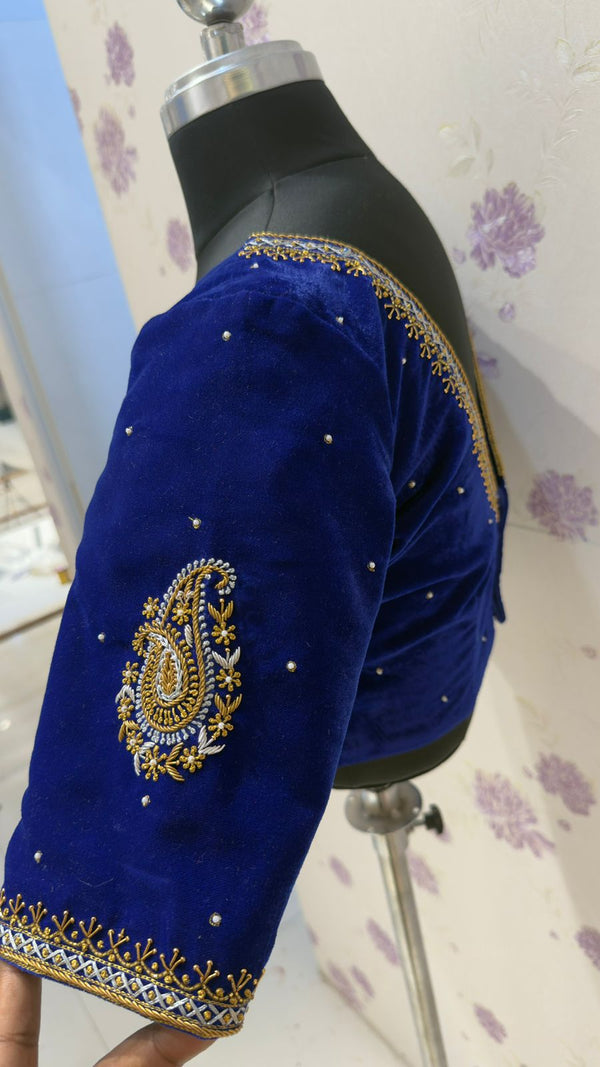 Blue velvet designer blouse