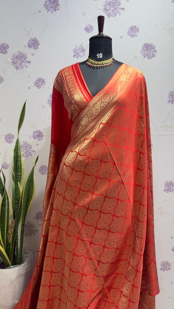 Brocade munga silk new design Red