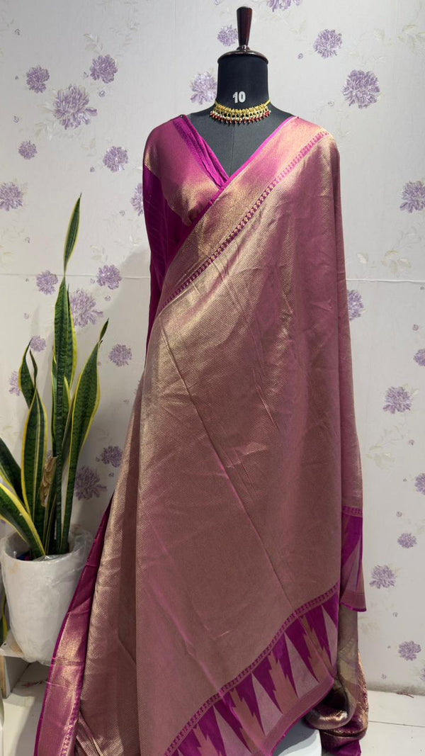 Brocade Munga Silk Temple Border Megenta Pink