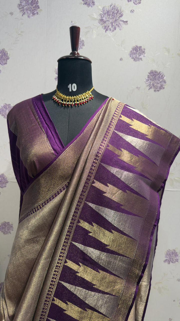 Brocade Munga Silk Temple Border Purple