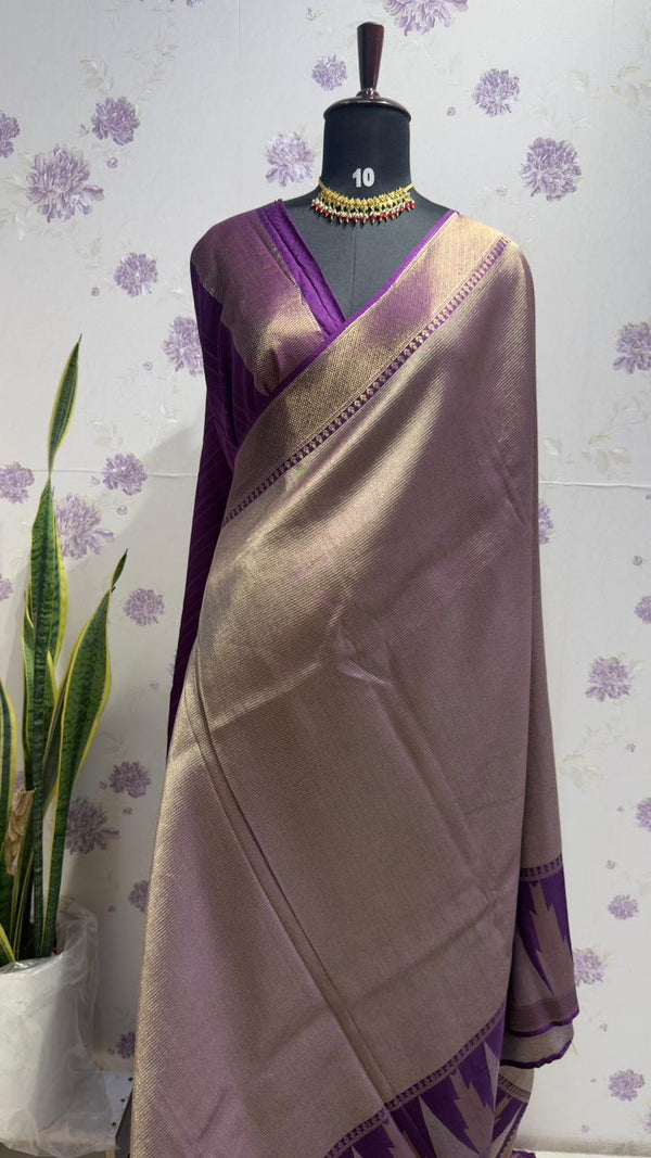 Brocade Munga Silk Temple Border Purple