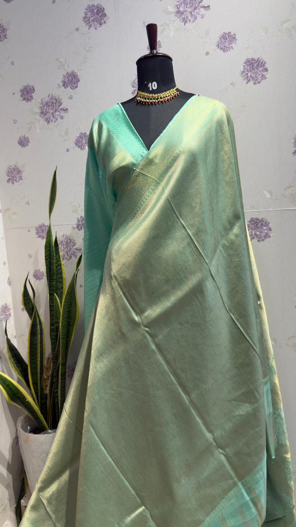 Brocade Munga Silk Temple Border Sea Blue