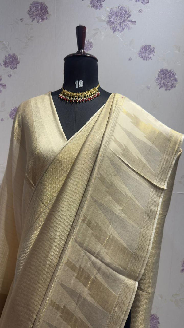 Brocade Munga Silk Temple Border Ivory