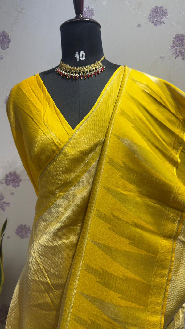 Brocade Munga Silk Temple Border Yellow