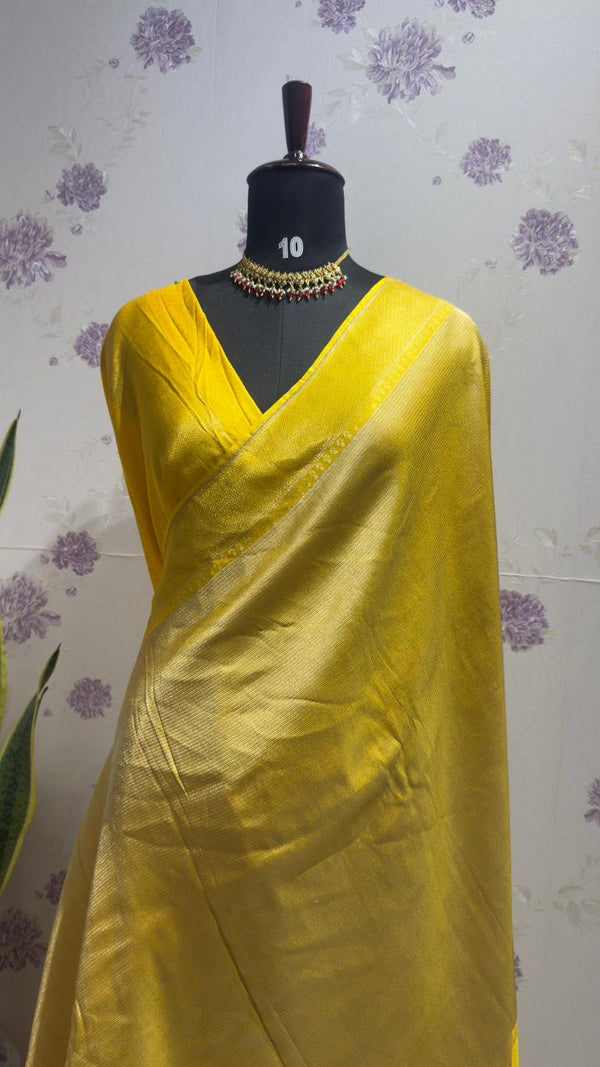 Brocade Munga Silk Temple Border Yellow