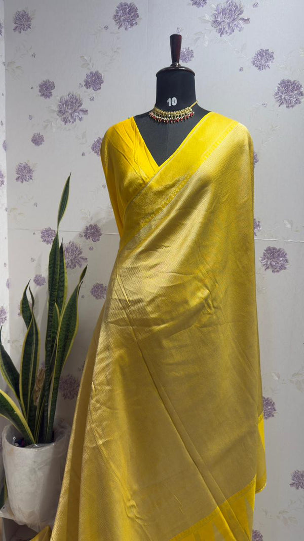 Brocade Munga Silk Temple Border Yellow