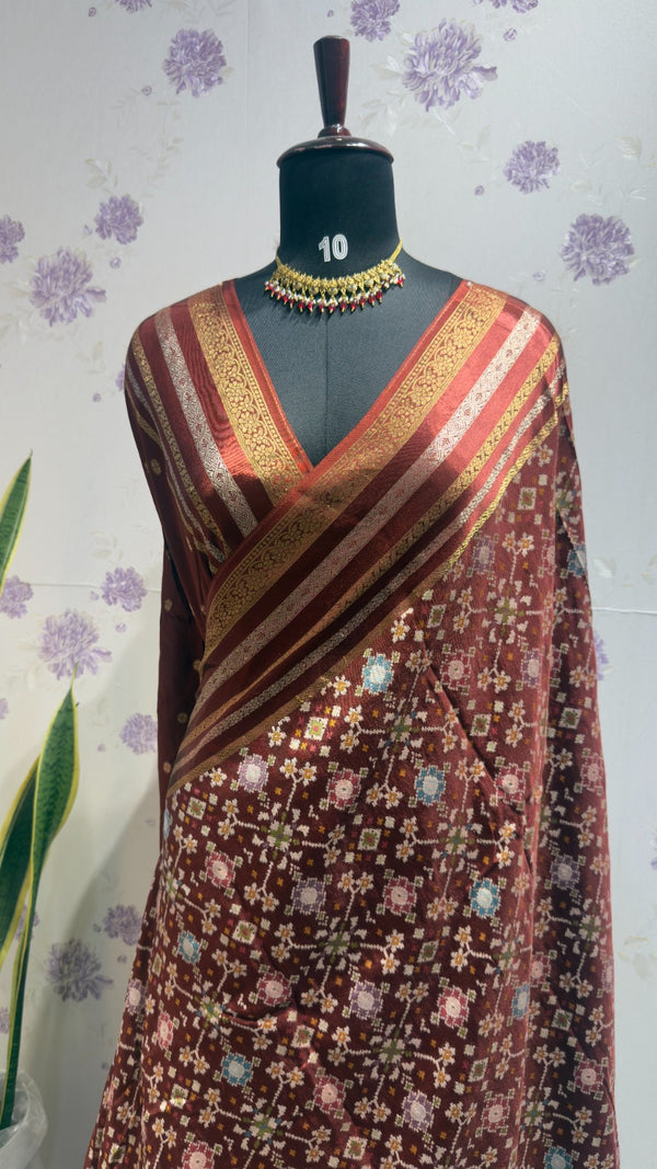 Munga patola saree brown