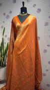 BROCADE BANARAS SAREE WITH ROSE MOTIFS ORANGE