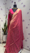 BROCADE BANARAS SAREE WITH ROSE MOTIFS PINK