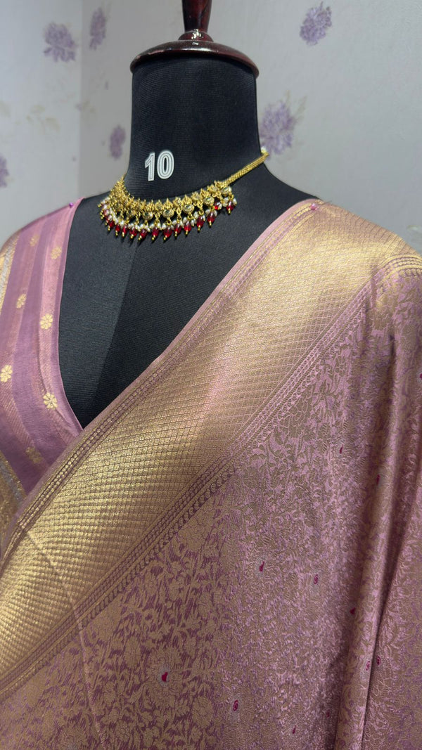 BROCADE BANARAS SAREE WITH ROSE MOTIFS LAVENDER