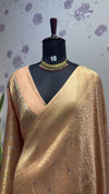 BROCADE BANARAS SAREE WITH ROSE MOTIFS PEACH