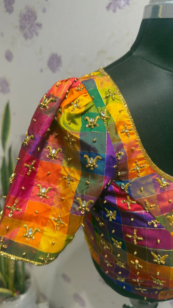 Pure silk multi color blouse with hand embroidery
