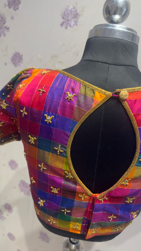 Pure silk multi color blouse with hand embroidery