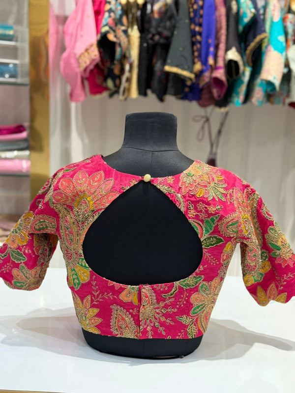 Rani Pink Floral Kalamkari Blouse
