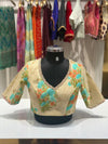 Printed Raw Silk Blouse with Pearl Work