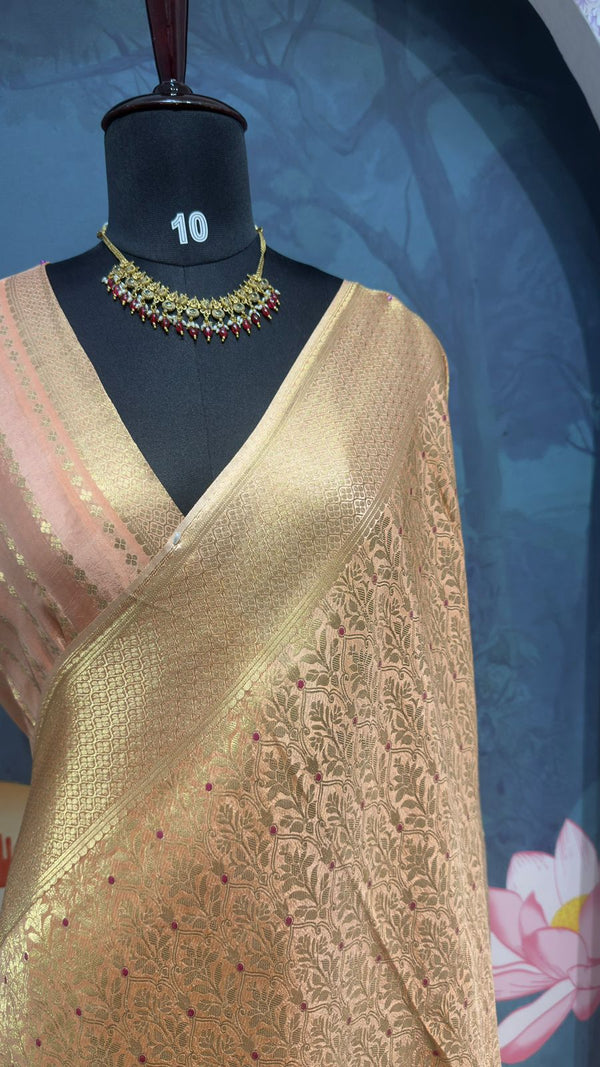 Brocade banaras saree peach color
