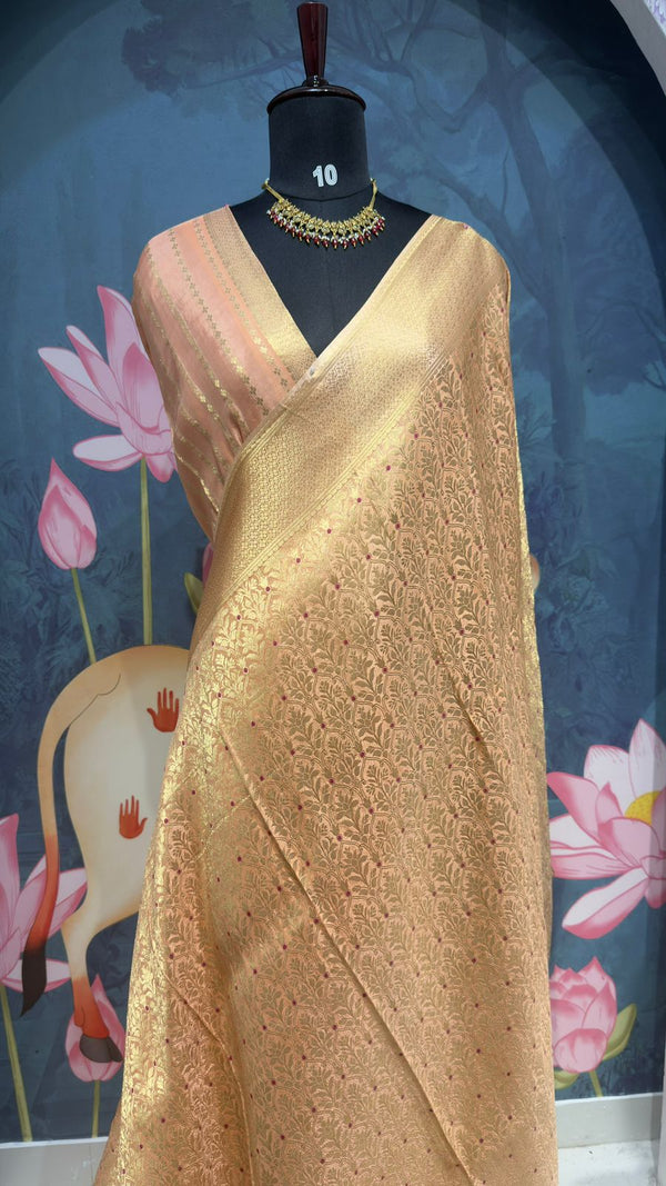 Brocade banaras saree peach color