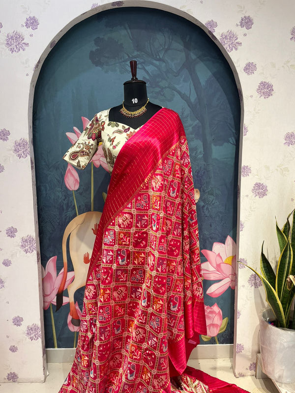 Munga Patola Saree Pink