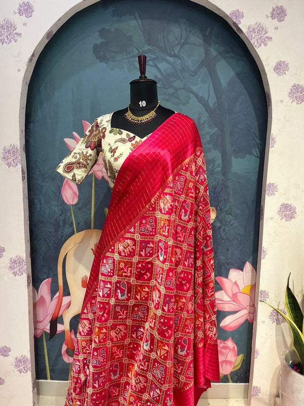 Munga Patola Saree Pink
