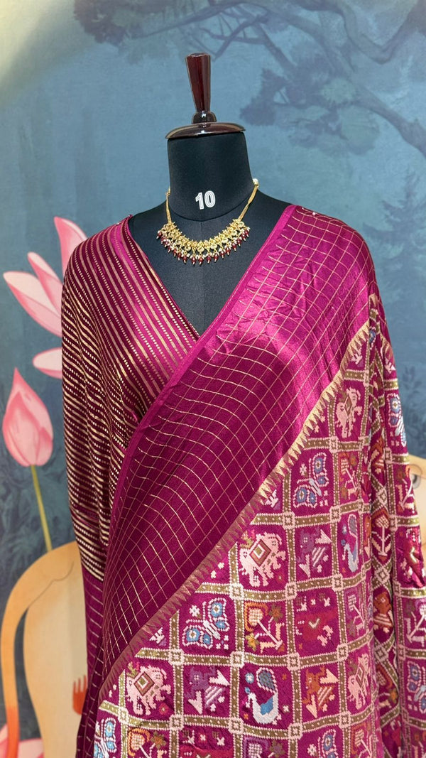 PATOLA Munga silk saree magenta