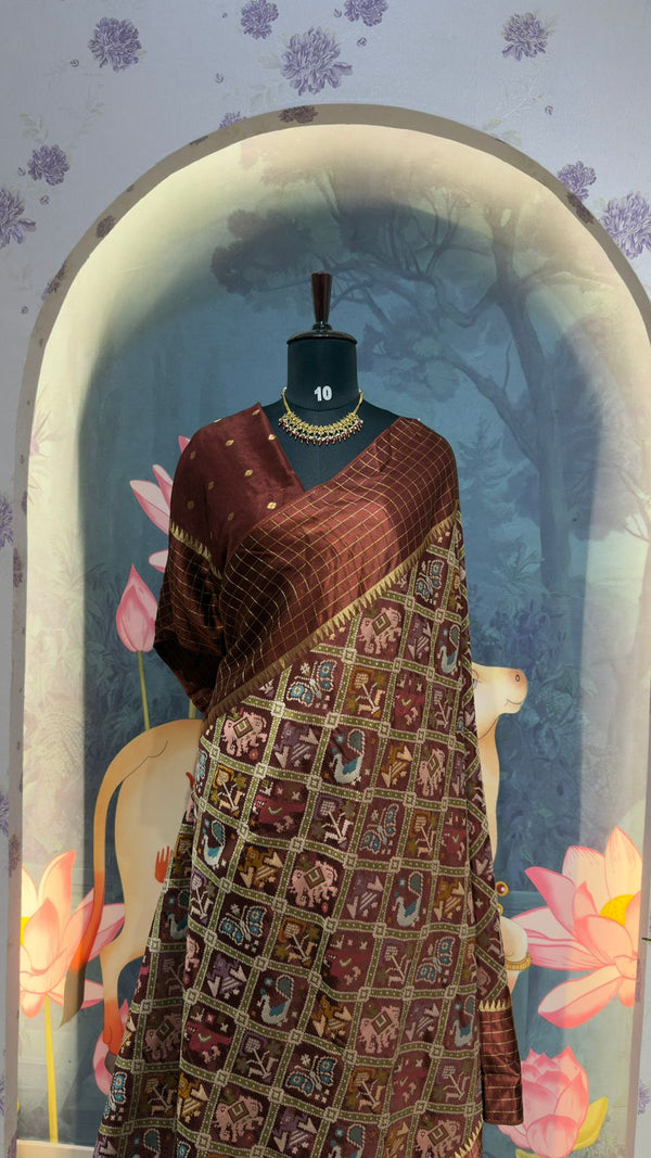 PATOLA Munga silk saree brown
