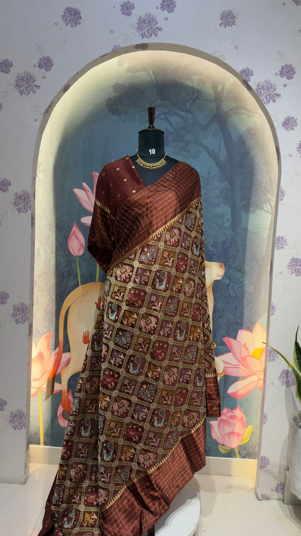 PATOLA Munga silk saree brown