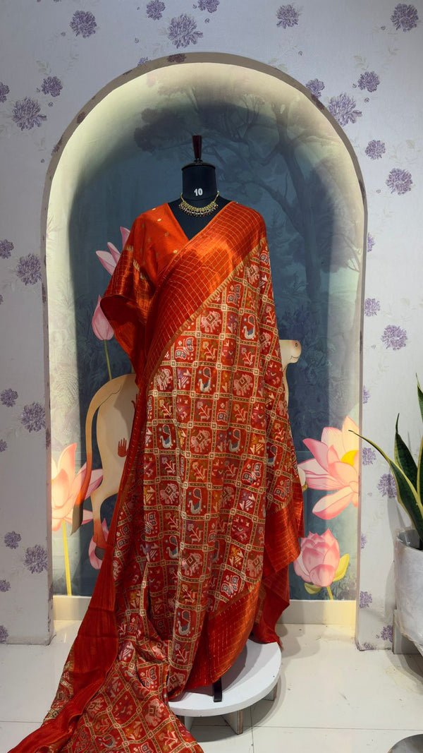 PATOLA Munga silk saree Orange