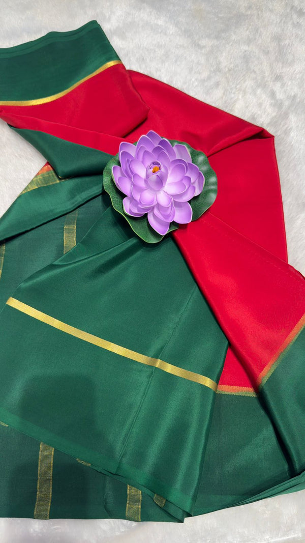 Mysore silk saree 120GSM red and green bentex border
