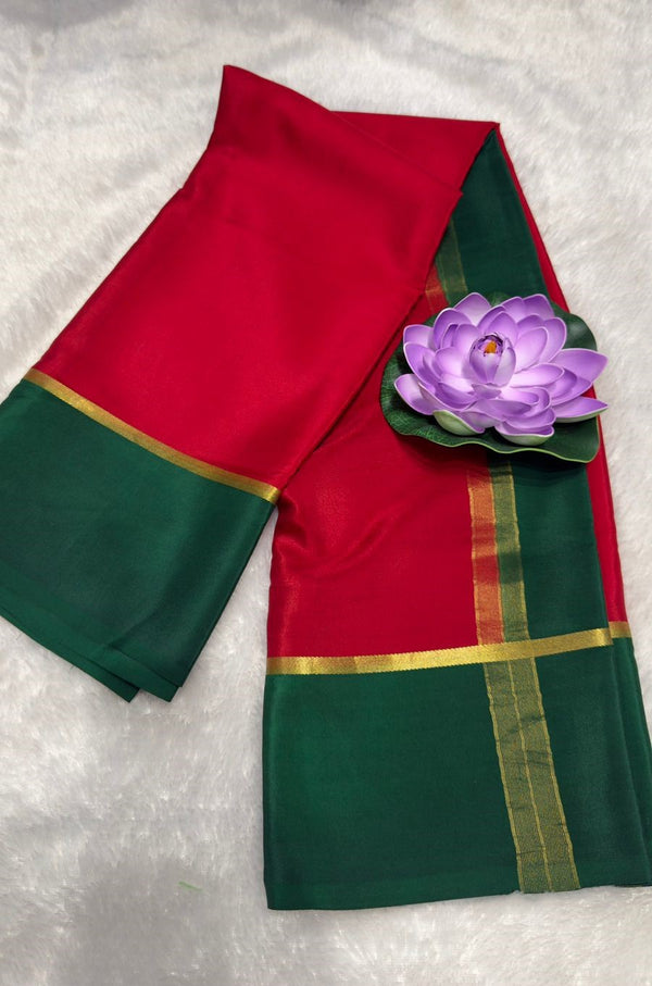 Mysore silk saree 120GSM red and green bentex border