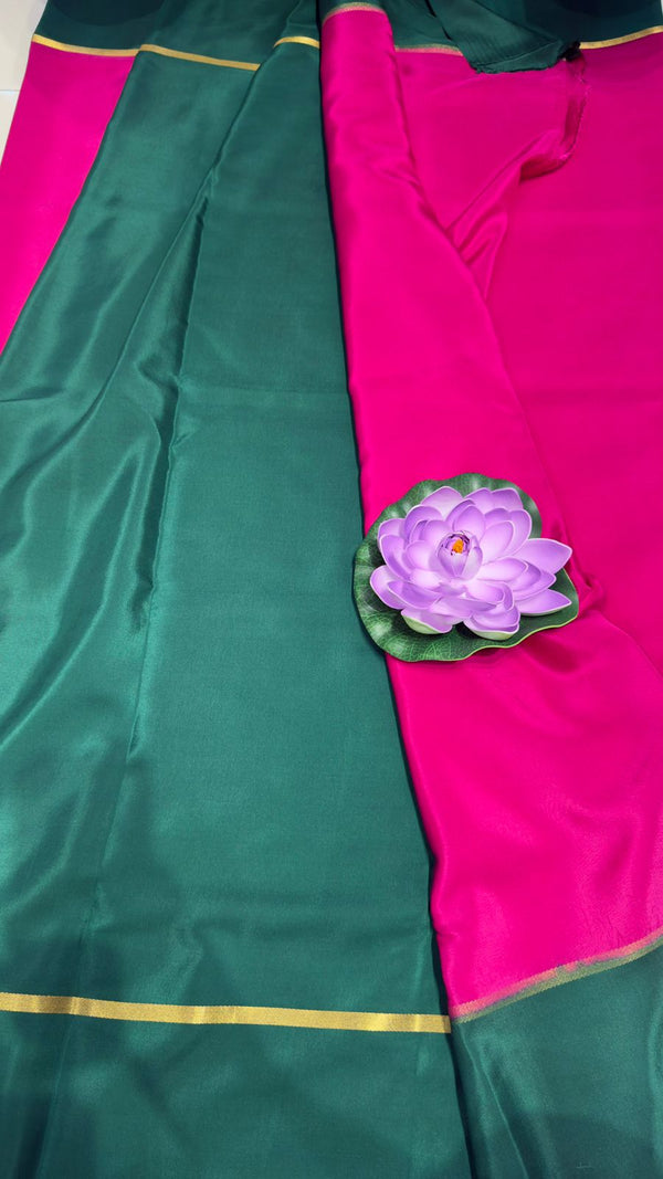 Mysore silk saree 120GSM Rani pink and green bentex border