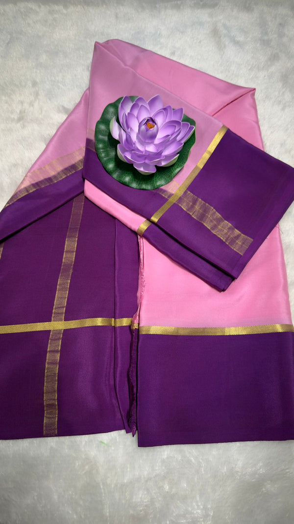 Mysore silk saree 120GSM Baby pink and purple bentex border